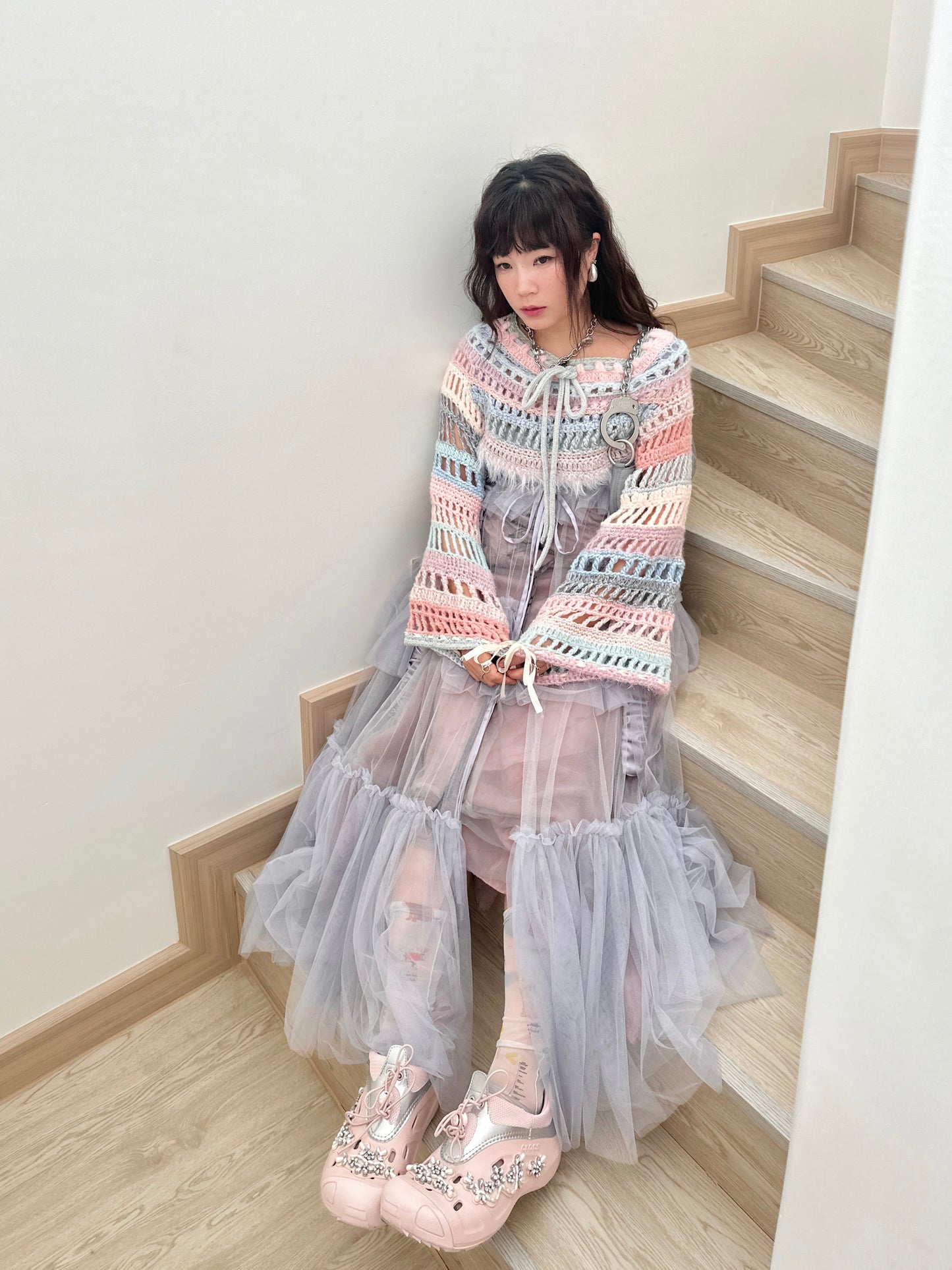 Madmori Baby pastel Ribbon crop Sleeves 「 Sakura Sora Pastel color」