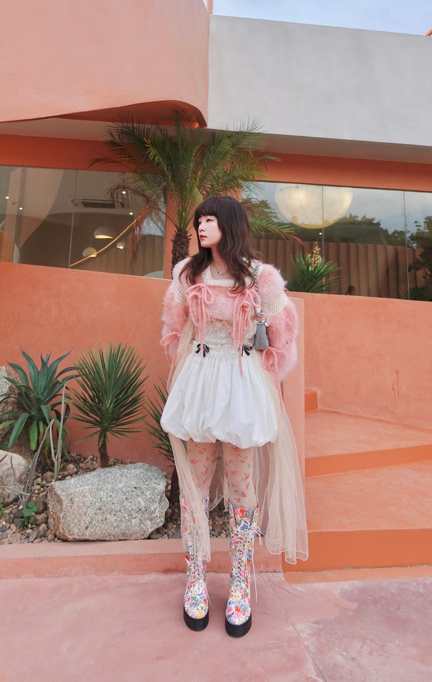 Madmori Ballet Ribbon Sleeves「 Peach color」