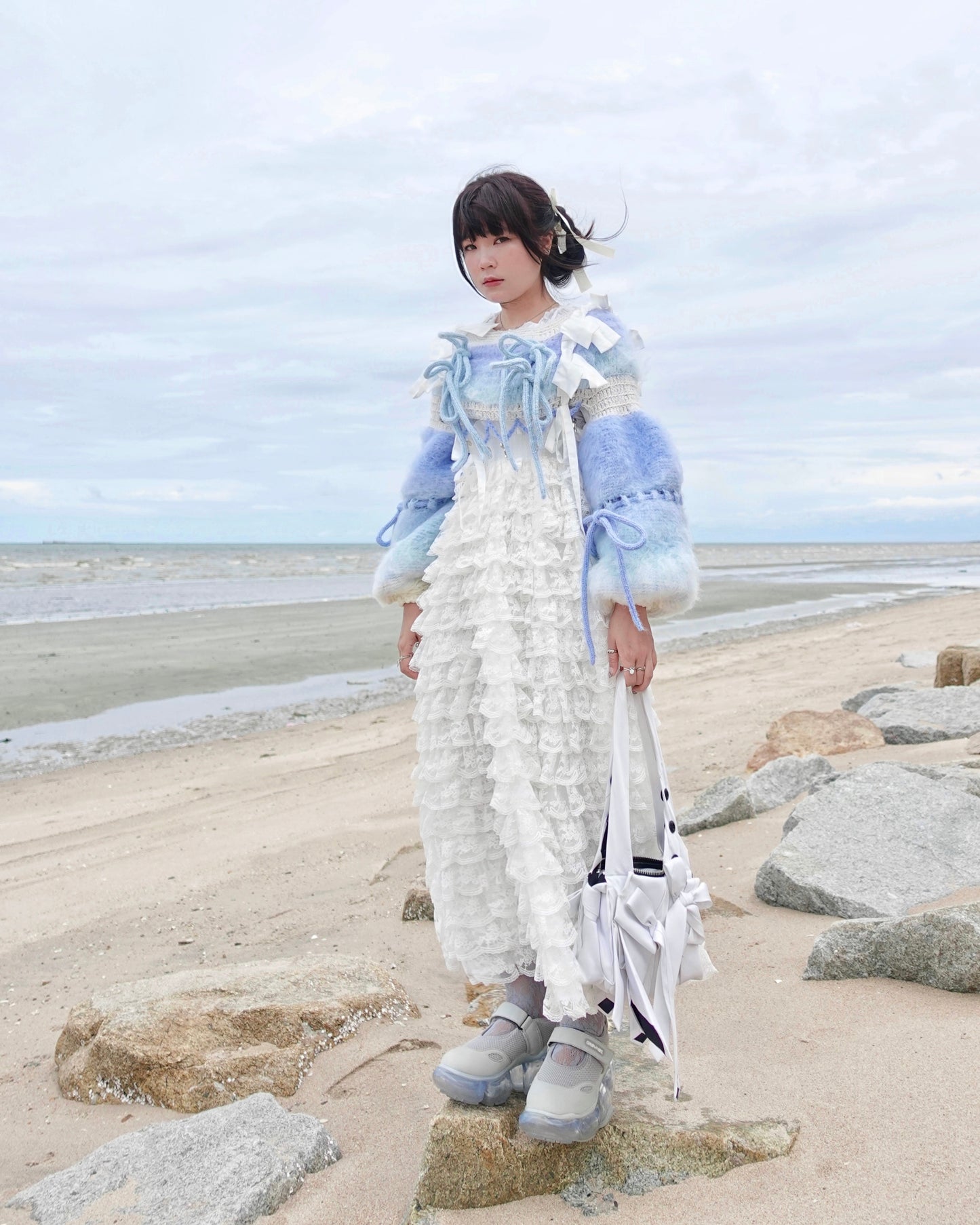 Madmori Ballet Ribbon Sleeves「Blue color」