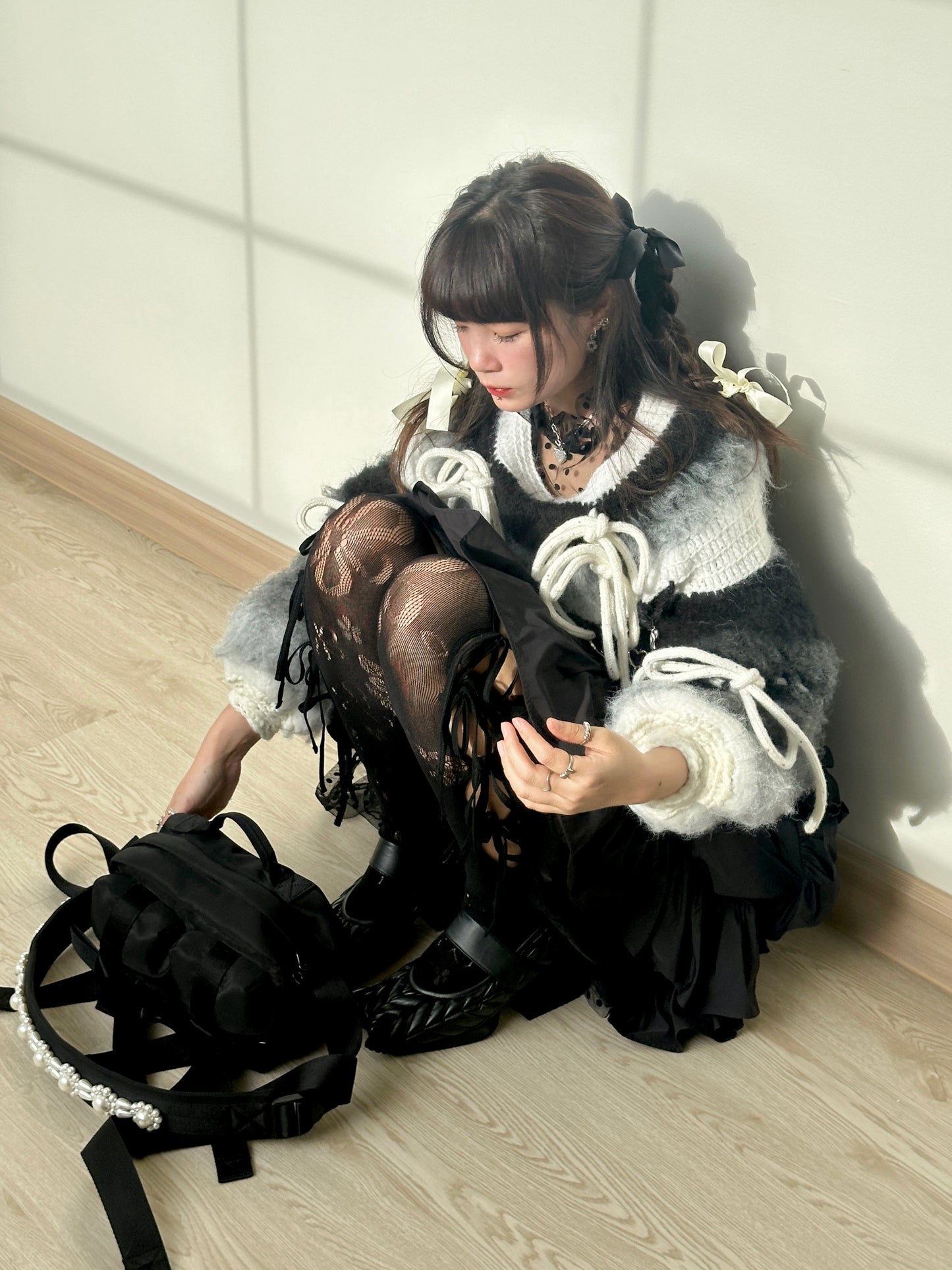 Madmori Ballet Ribbon Sleeves「Black&White color」