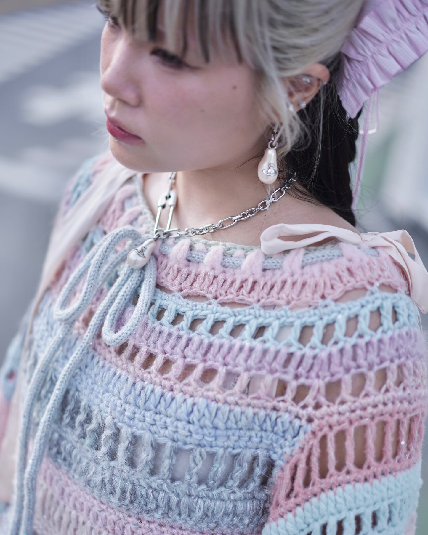 Madmori Baby pastel Ribbon Sweater「Sakura Sora Pastel color」