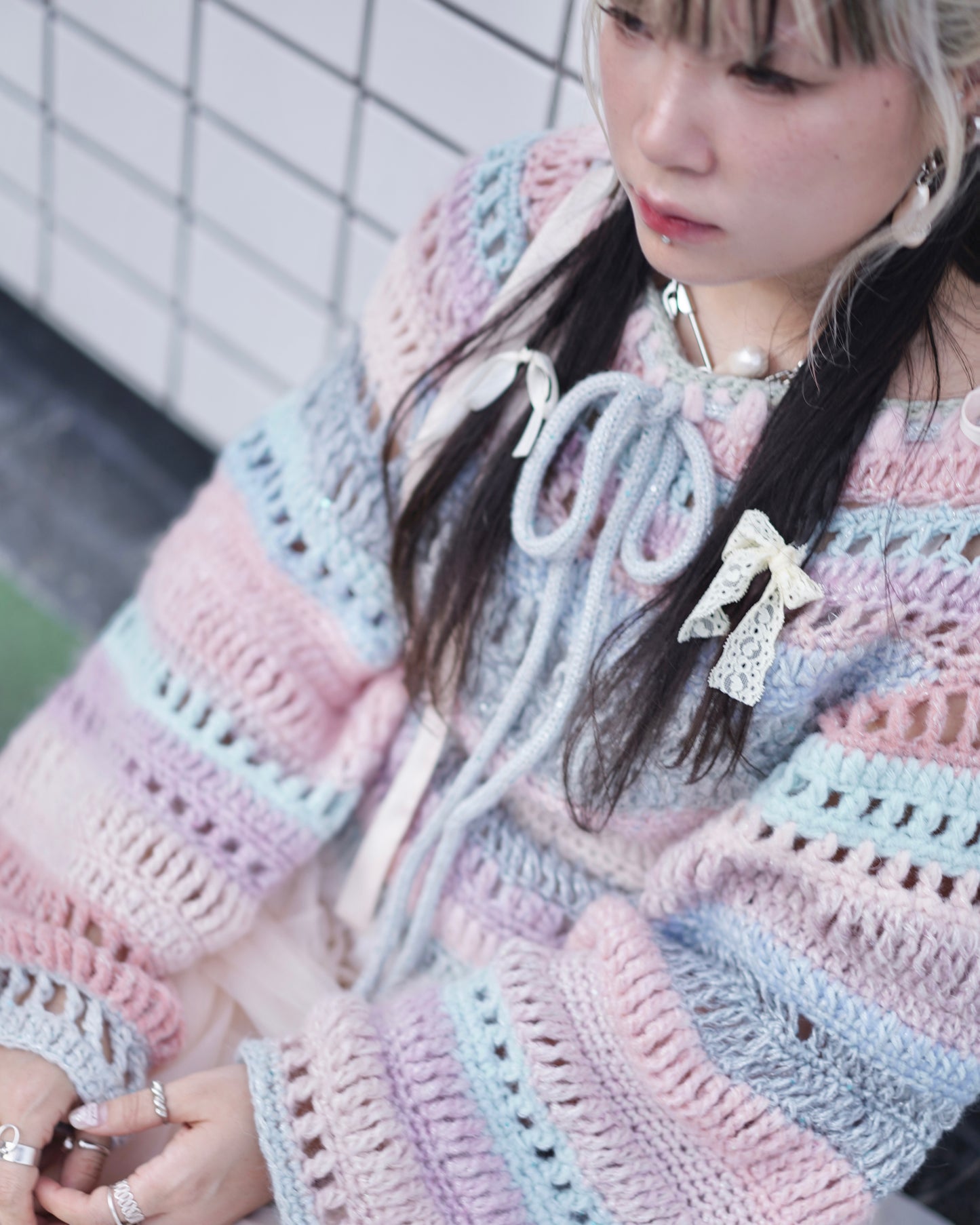 Madmori Baby pastel Ribbon Sweater「Sakura Sora Pastel color」